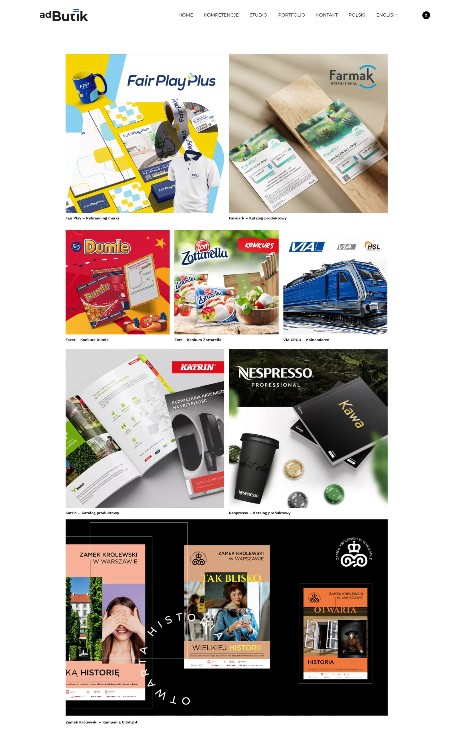 Pełny widok portfolio projektów adButik