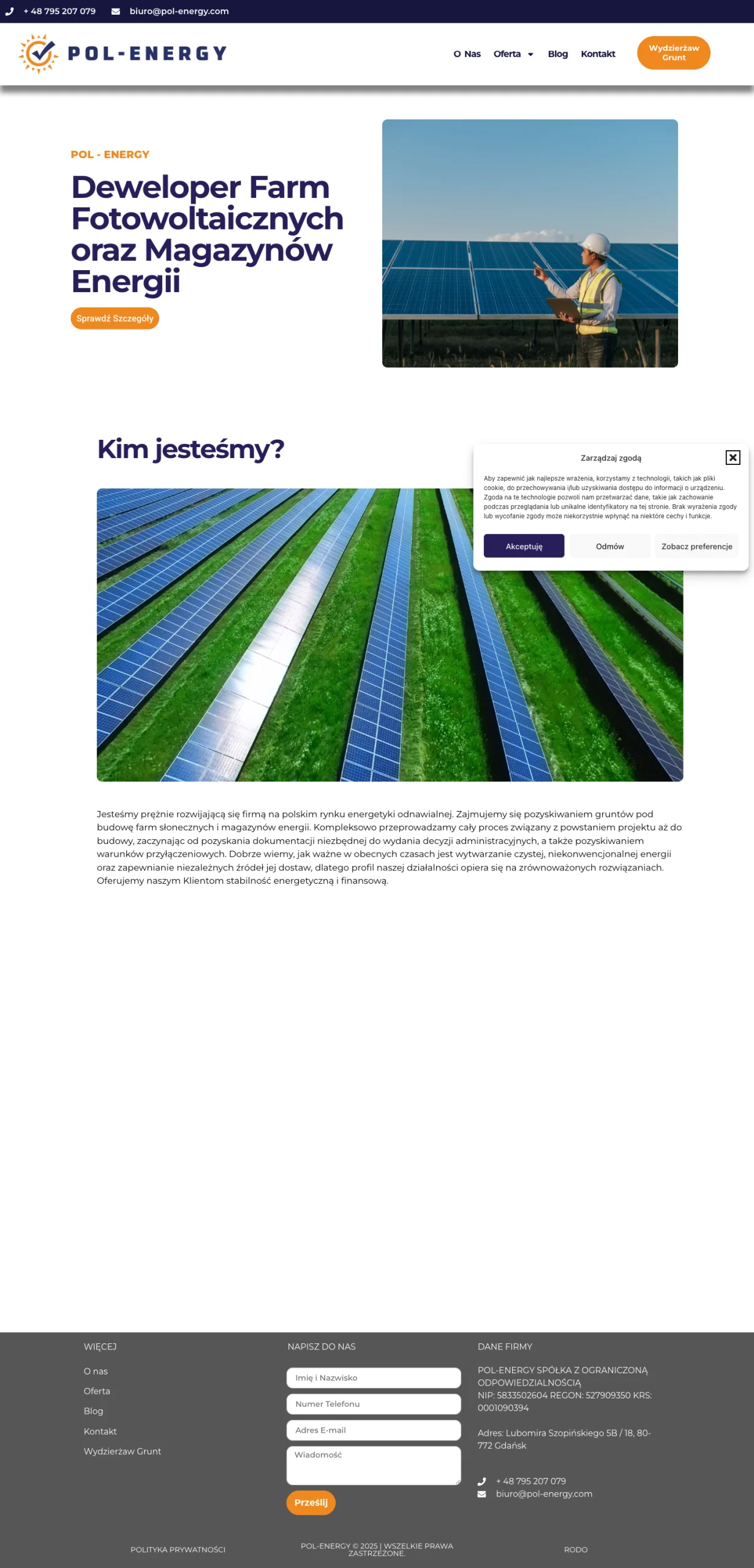Pol-Energy — widok strony firmy energetycznej