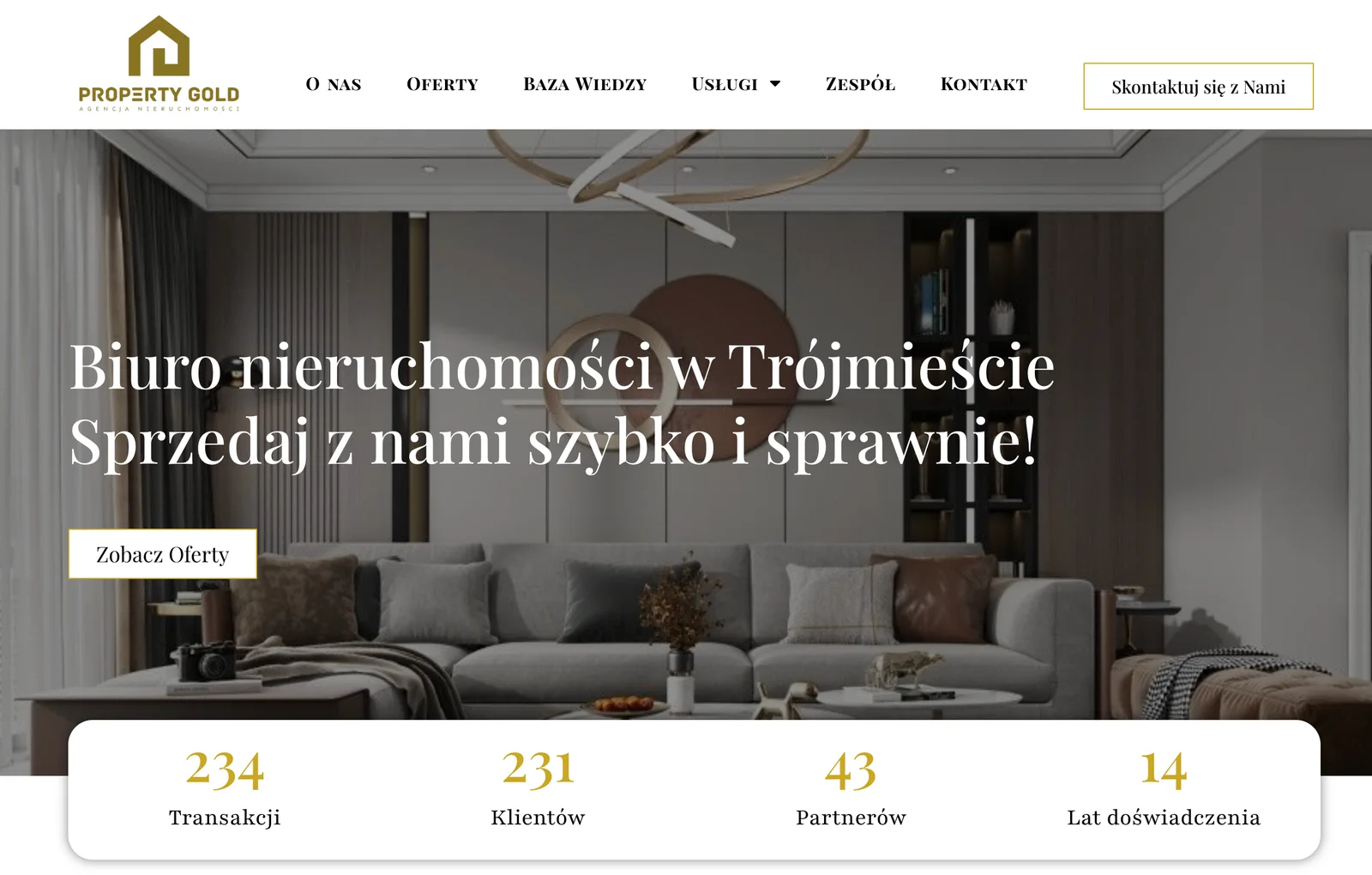 Pełny widok serwisu nieruchomości Property Gold