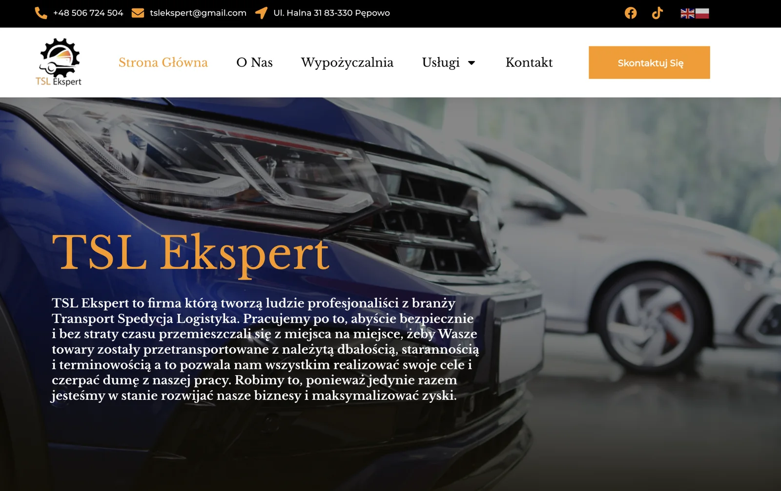 TSL Ekspert — widok strony wypożyczalni samochodów